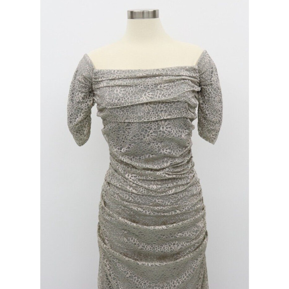 Badgley Mischka Lace Gown Silver Off the Shoulder Dress Size 8 Retail $660 - Picture 2 of 16